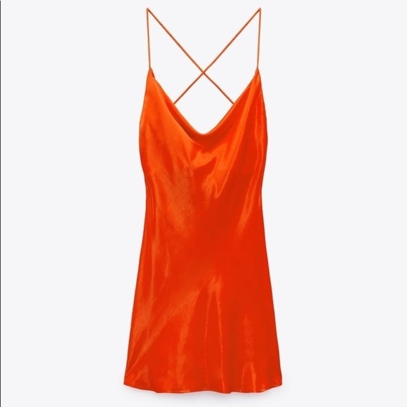 NEW Zara RED Orange Satin Effect Mini Slip Dress - Picture 8 of 17